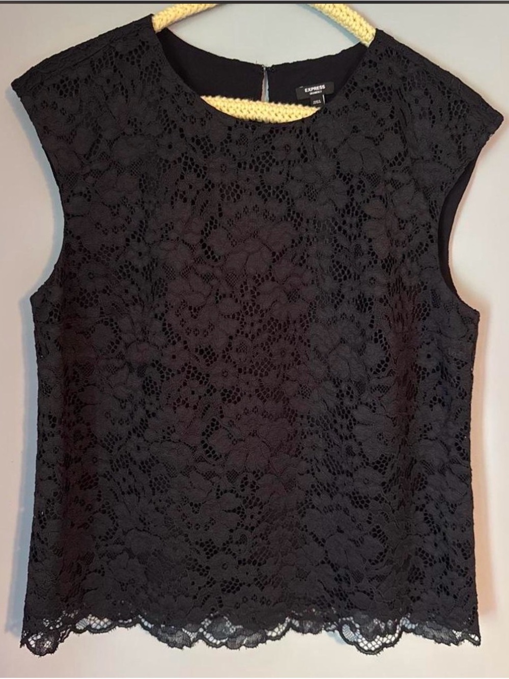 Express Black Floral Lace Cap-Sleeve Top